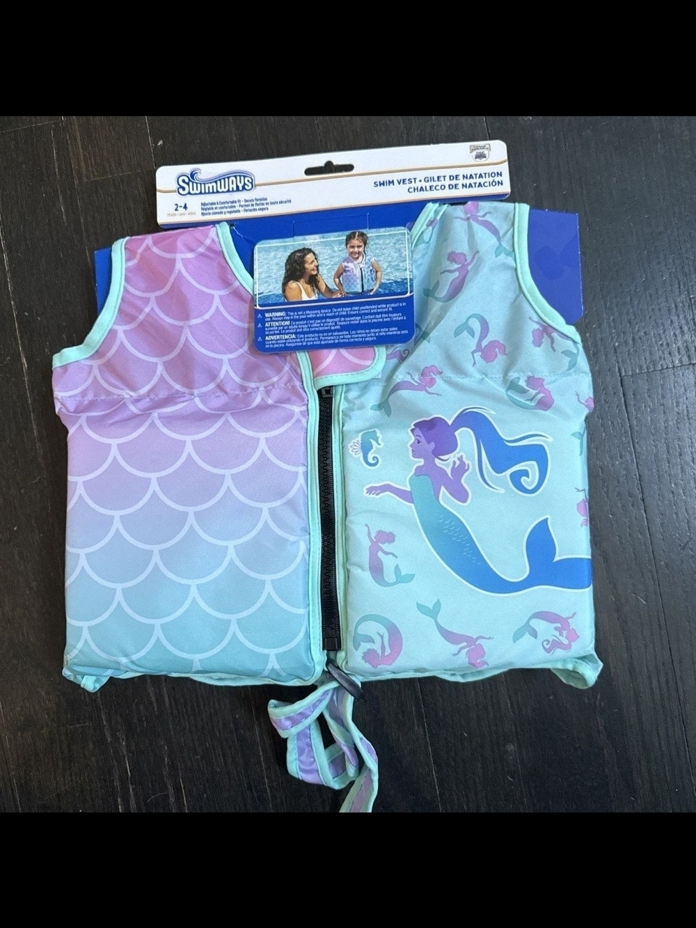 Girls' Mermaid Print Pink & Aqua Swim Vest